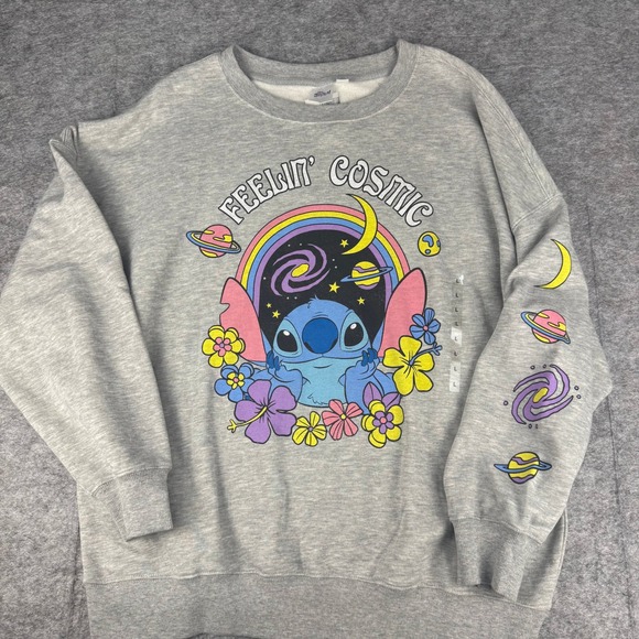 Disney Tops - Disney Stitch Feelin Cosmic Gray‎ Graphic Sweatshirt Womens Large Space Galaxy